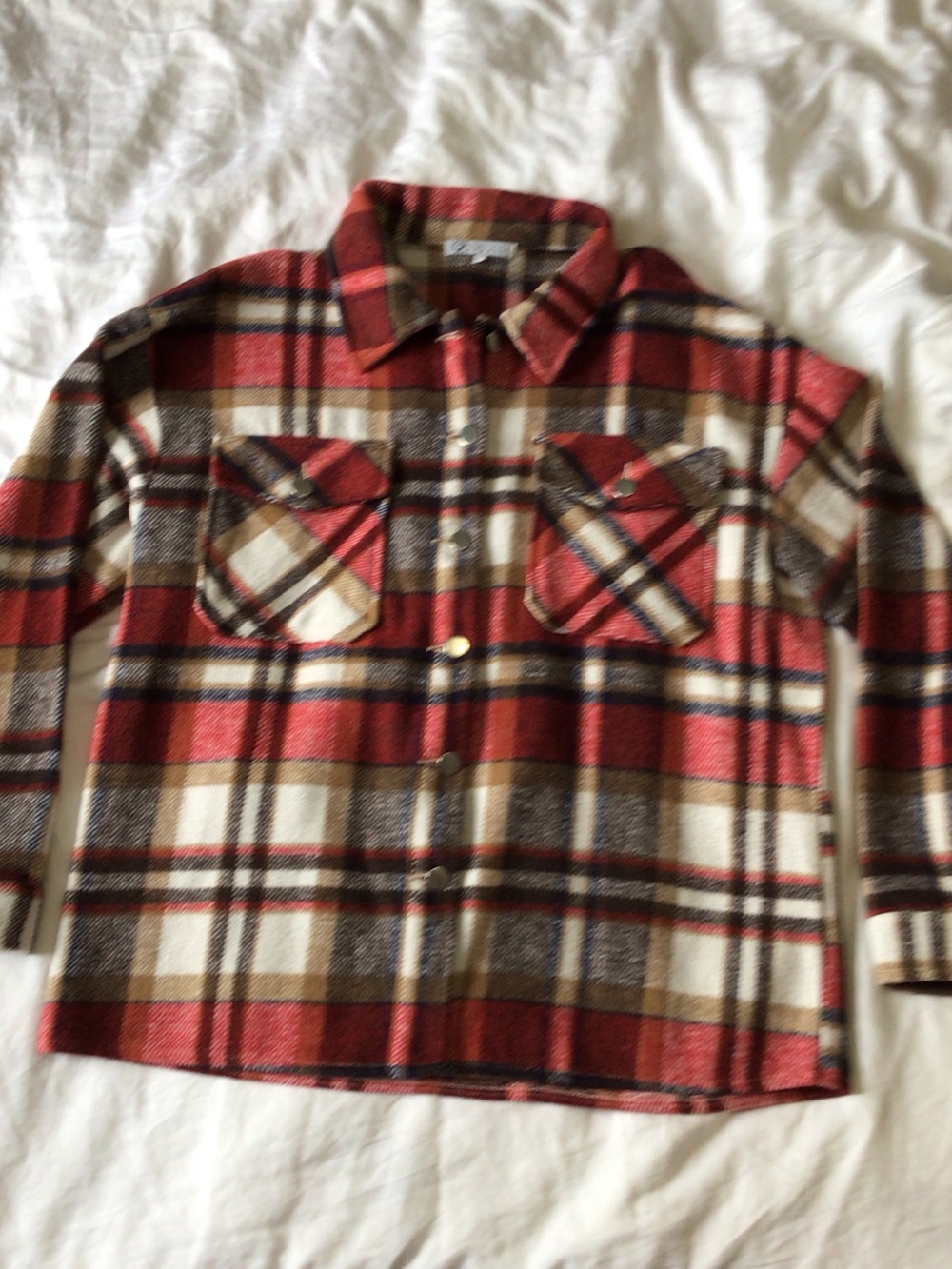 Cezele Red Brown Plaid Button-Front Women’s Shirt